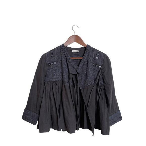 Ulla Johnson Black Embroidered Vest Jacket Cropped Tie-Front Womans P - Picture 1 of 12